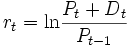  r_t = \operatorname{ln} \frac{P_t+D_t}{P_{t-1}}